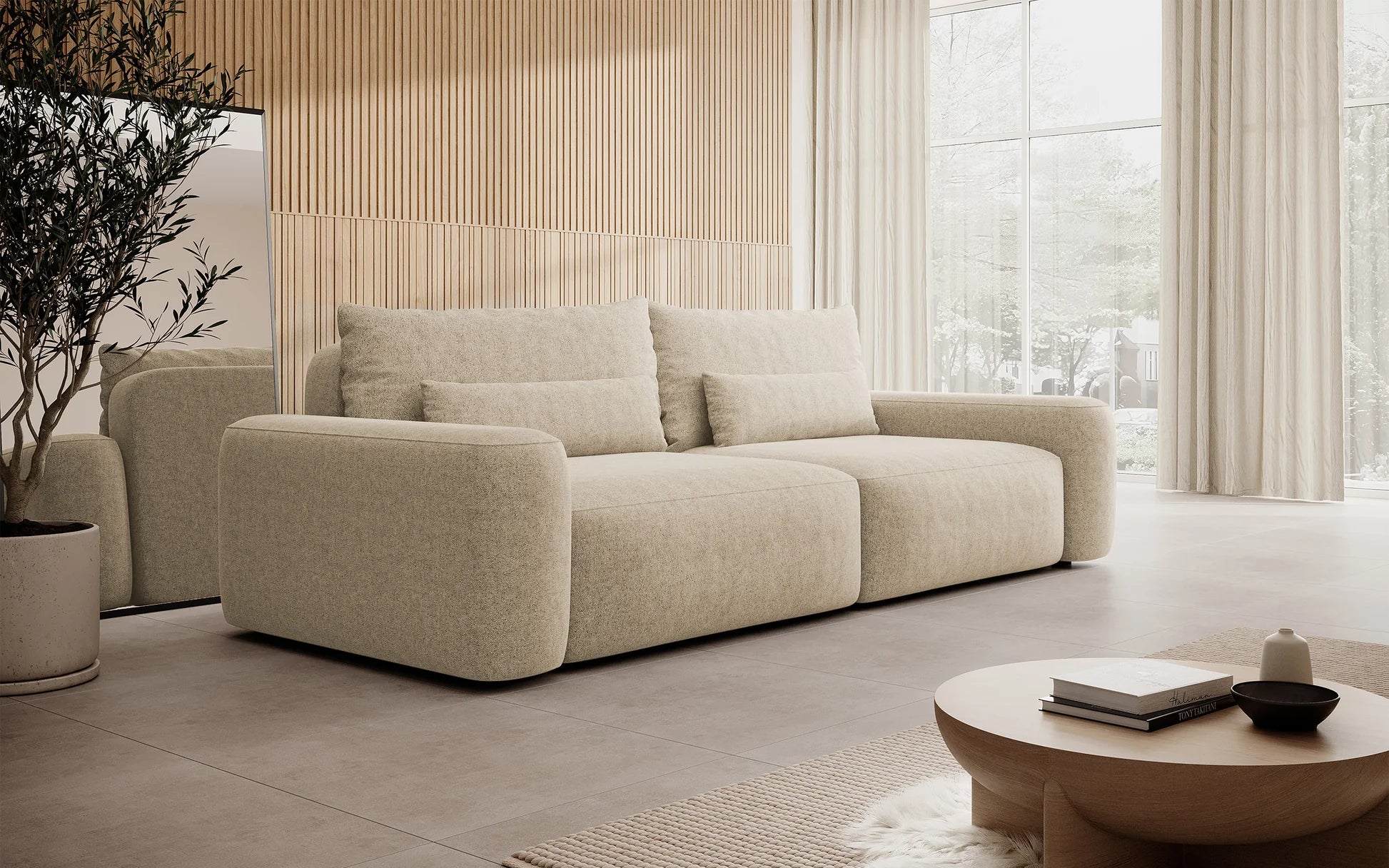 Sofa-lova su daiktadėže Carnos (Trivietė) įvairių spalvų – (M) Smėlio