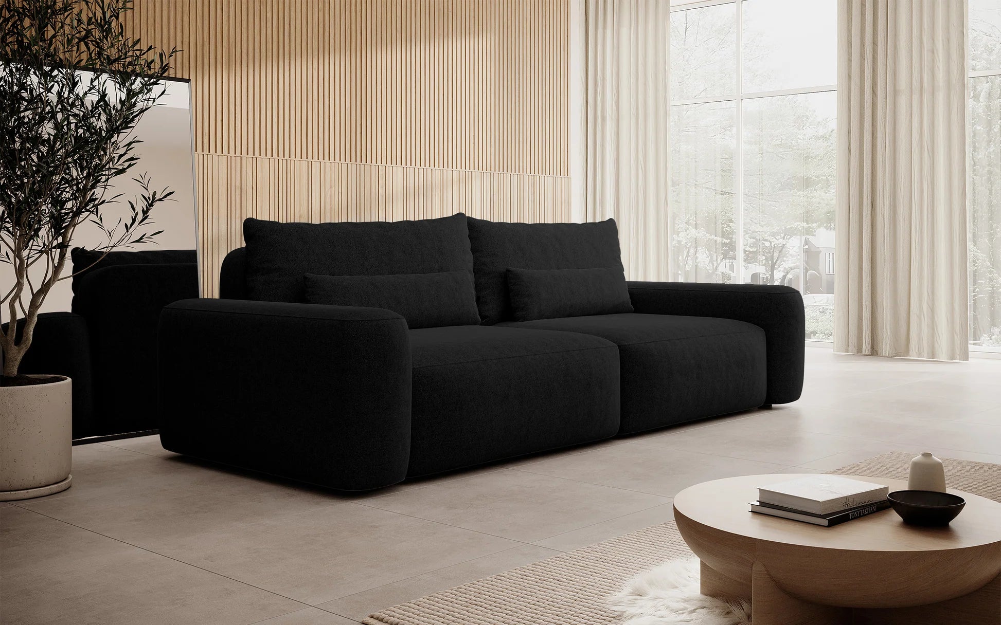 Sofa-lova su daiktadėže Carnos (Trivietė) įvairių spalvų – (M) Juodos